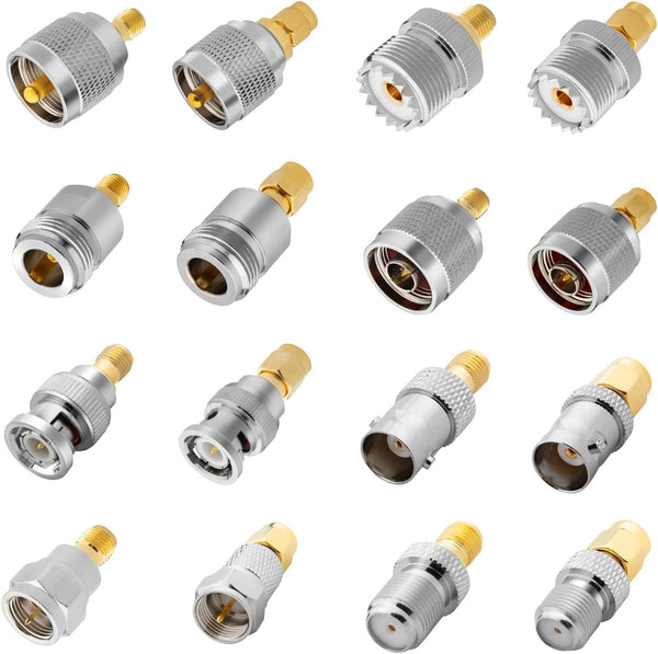 Anina 16pcs RF Coaxial Adapter Kit UHF/BNC/N/F to SMA Male/Female Connectors for
