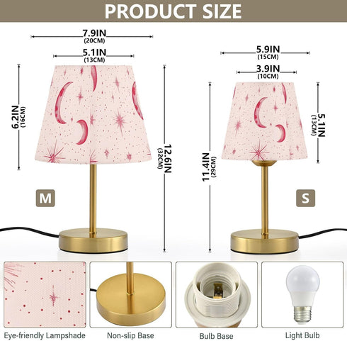 Dimmable Table Lamp for Bedroom Nightstand Pink Star Moon Bedside Lamp with USB Port Fabric Shade Desk Lamps Bronze