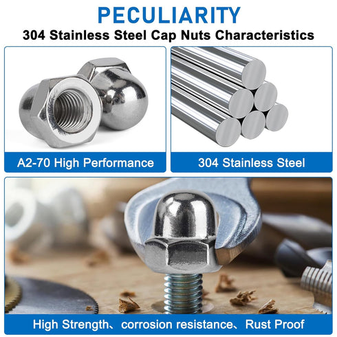 Vmuter 3/8"-16 18-8 (304) 20pcs Vmute Acorn Cap Nuts, Stainless Steel Acorn Cap Nuts