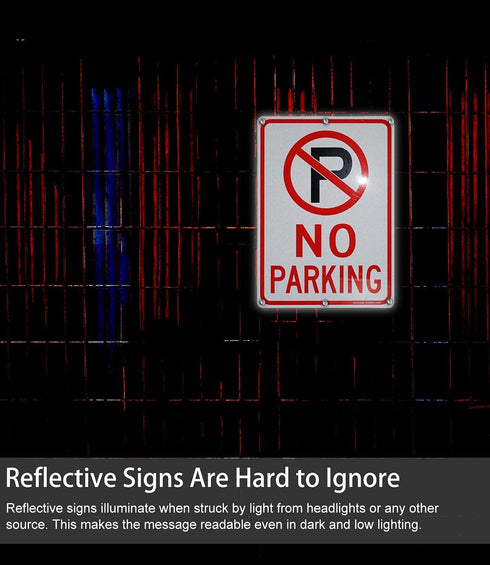 No Parking Sign with Symbol, 14 x 10 Inches Reflective Aluminum, UV Protected, Weather Resistant, Easy to Mount