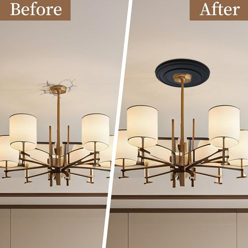12"OD 3.94"ID HEVSTIL Black Ceiling Medallion PU Ceiling Medallion for Light Fixtures Simple and Modern Ceiling Light