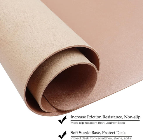 Leather Mouse Pad, M-Champagne - Extended Desk Pad for Keyboard and Mouse, Non-Slip Desktop Protector