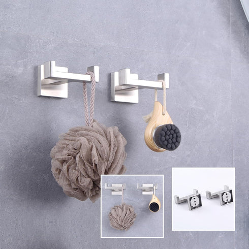 GERZWY Brushed Stainless Steel Coat/Robe Hook, Modern Bathroom Double Towel Hook, Wall Mounted 2 Pack