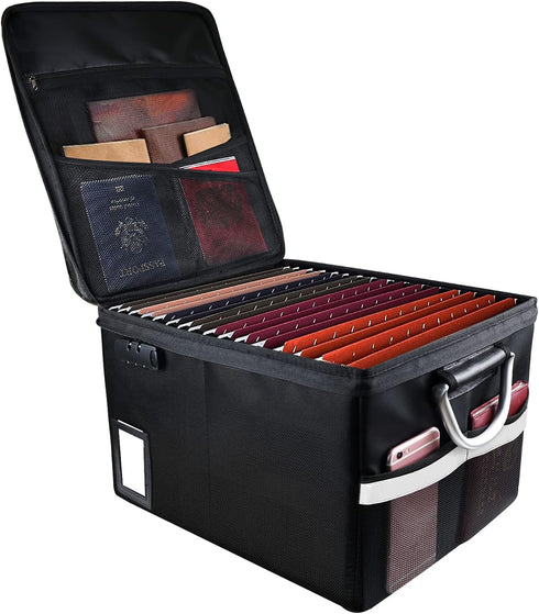 Fireproof Document File Organizer Box, Portable Storage Filing Cabinet Box with Lock for Hanging Letter/Legal Folder,
