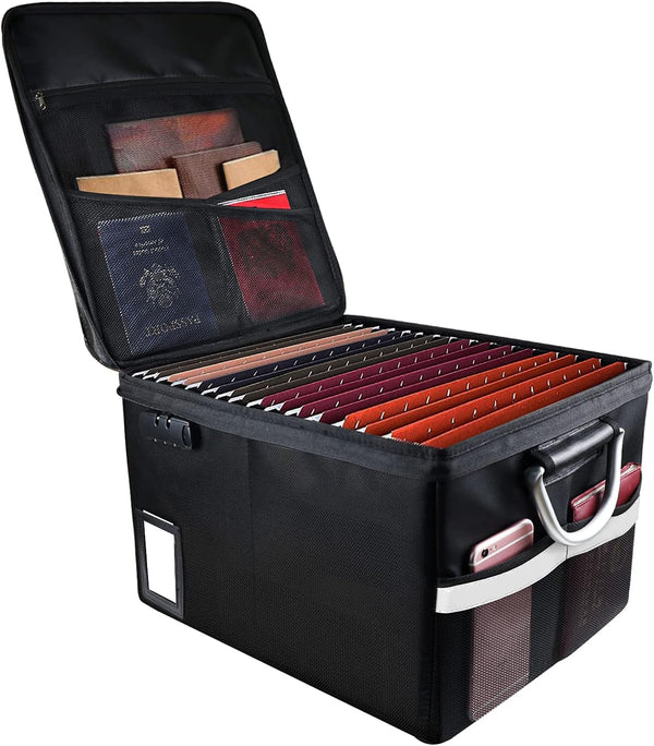 Fireproof Document File Organizer Box, Portable Storage Filing Cabinet Box with Lock for Hanging Letter/Legal Folder,