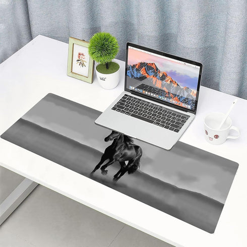 Black Horse Gaming Desk Mat, Personalized Mouse Pad with Non-Slip Rubber Base and Stitched Edges, 31.5 x 15.7 Inch