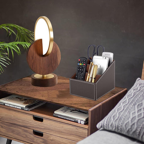 TV Remote Control Organizer/Caddy with 3 Compartments, PU Leather Remote Holder for Bedside Table, Desk Organizers