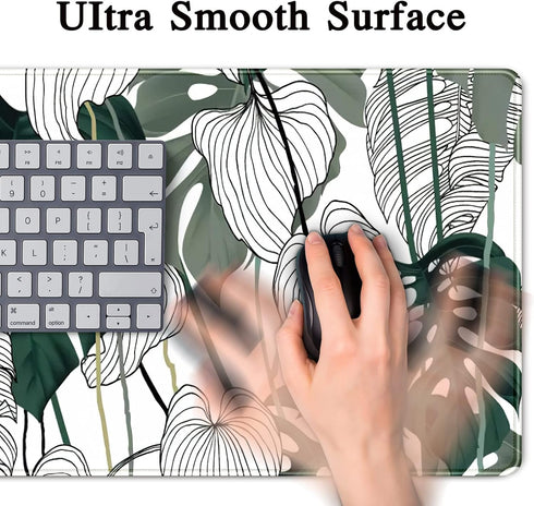 Desk Mat Green Plant Leaf, Large Mouse Pad for Women Office Decor, XXL Mousepad 31.5''X15.7'' Non-Slip Rubber Base