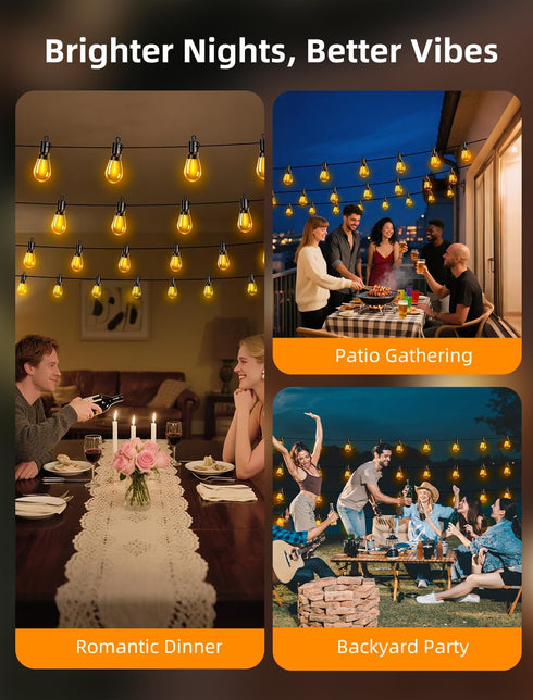 S14 Bulb 50Ft 15M Dimmable Outdoor Patio String Lights: Shatterproof Outside Waterproof Light - Remote Connectable