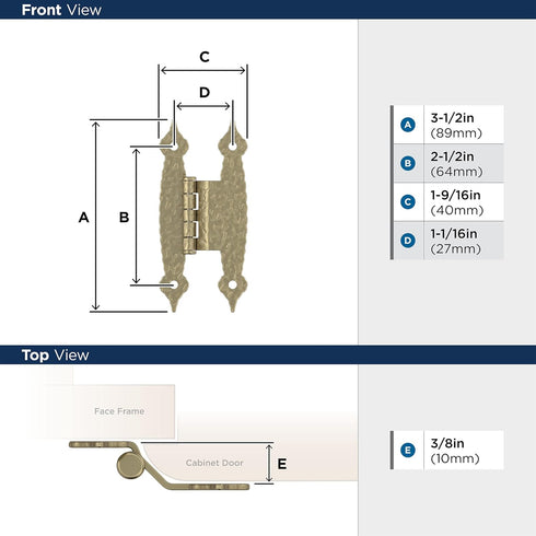 Amerock BPR3406BBZ Cabinet Hinge, 3/8 in Offset Non-Self Closing Face Mount, Golden Champagne, 2 Pack