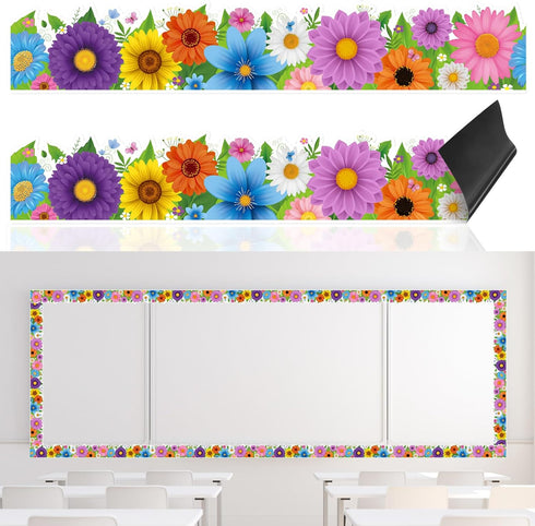 Capoda 24 Pcs Spring Magnetic Borders for Classroom, Floral Bulletin Board Border Trim for School Decor