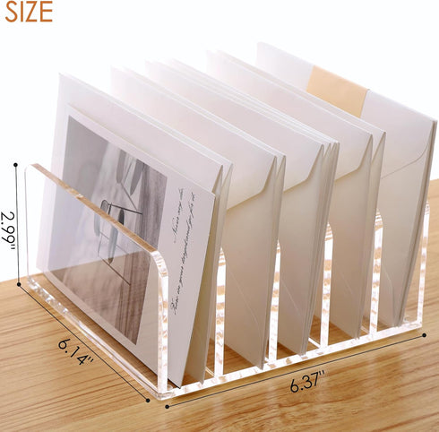 SANRUI Acrylic Desk Organizer, 5 Compartments Mail Organizer,Small File Holders Letter Organizer,Clear Office Organization,Multifunction Sorter Envelope Rack for Office,Home, School by SANRUI