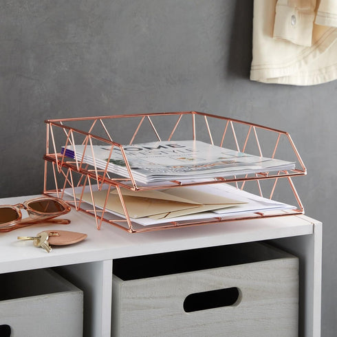 Paper Junkie 2 Pack Metal Rose Gold Desk Organizer, Paper, Letter, File and Document Holder (10 x 12 in) by Paper Junkie