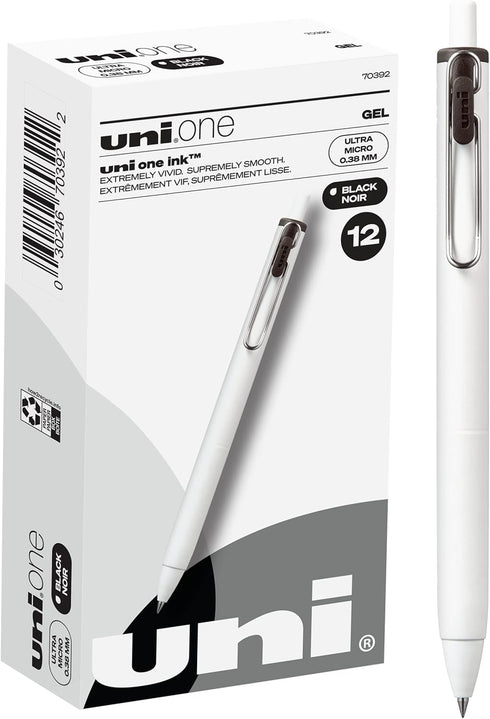 Uniball Gel Pen 12 Pack, 0.38mm Ultra Micro Black Ink, Smooth Writing Office Supplies