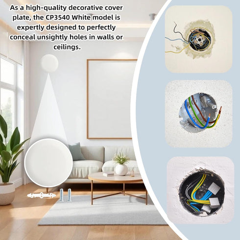 GeegAcc 3Pcs CP3540 3.5-4 Inch Round Ceiling Cover Plate for Electrical Box - Paintable White Hole Cover to Conceal