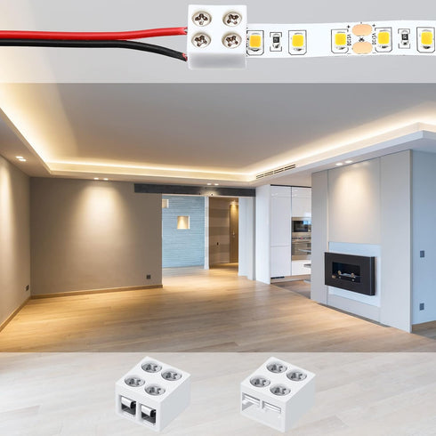 25 Pack Solderless White LED Tape Light Connectors, 2 Pin 10mm Connector with Screwdriver
