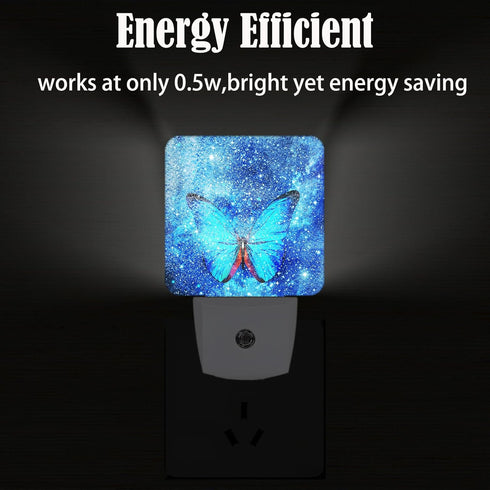 FSHVQKD Gift,0.5w Stars Shining and Blue Butterflies Night Light,Plug-in Night Lights with Dusk-to-Dawn Sensor