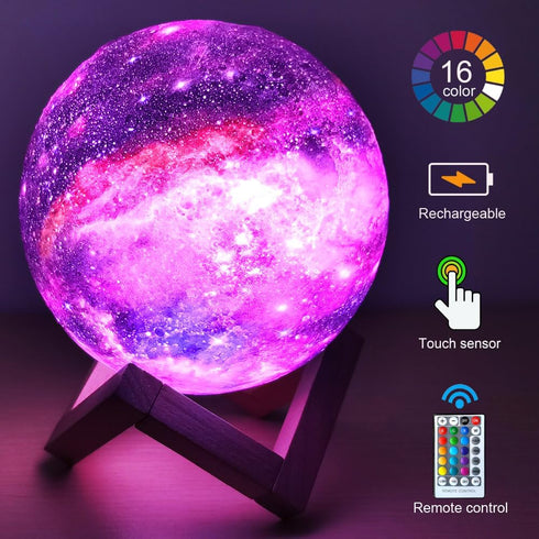 5.9 inch 16 Galaxy Moon Lamp Remote & Touch Control Colors LED Night Light Rechargeable Globe Light as Gifts Decor