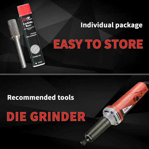 S&F STEAD & FAST Carbide Burr with 1/4” Shank, 1/2” Cutter Dia, Professional Grade Tungsten File for Metals, Rotary File