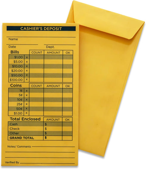 Cashier's Deposit Envelopes, Cash Drop Envelopes, 500, Brown