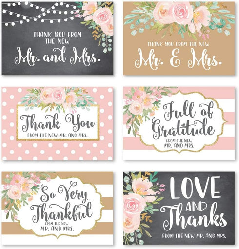 Hadley Designs 24 Pink Gold Wedding Thank You Cards - Envelopes for Bride Thank You from the New Mr. & Mrs.