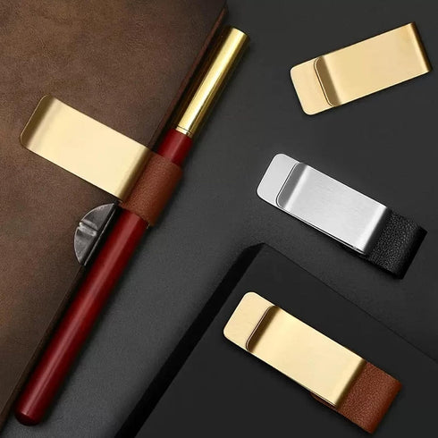 LINYUEARUI 6pcs Retro Brass Notebook PU Leather Pen Holder Loose leaf Dairy Memo Holder Bookmark Diary Planner Pen
