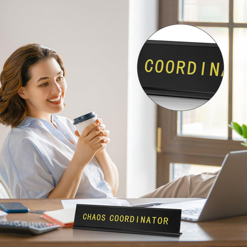 Funny Office Decor, 10 x 2 Inches Black Desk Signs for Office Accessories, Humorous Gift for Boss, Coworkers