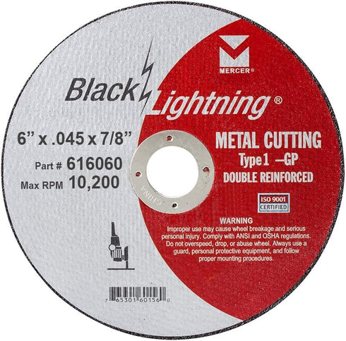 Mercer Industries 616060 - 6" x .045 x 7/8" Type 1 Black Lightning Cut-Off Wheels for Metal (25 pack)