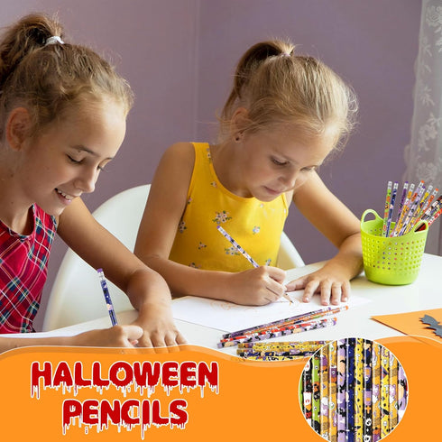 CCINEE 48 Pack Halloween Pencils for Kids, Assorted Design Bulk Pencils with Erasers for Halloween Party Supplies