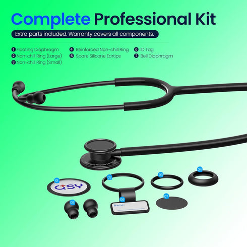 Lightweight Stethoscope, Dual-Frequency Diaphragm, Bell & Diaphragm & Pediatric Diaphragm, Noise-Reducing Silicone Ear