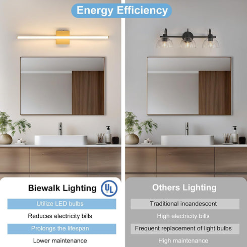 32 inch, Dimmable 5CCT Modern Bathroom Vanity Light Curved, Led Bathroom Light Fixture Over Mirror, Gold Bar Vanity