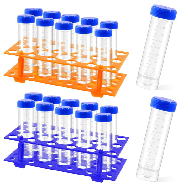 28 Well Plastic Test Tube Stand Rack, Detachable Centrifuge Tube Rack + 25Pcs 50ml Flat Bottom Tubes