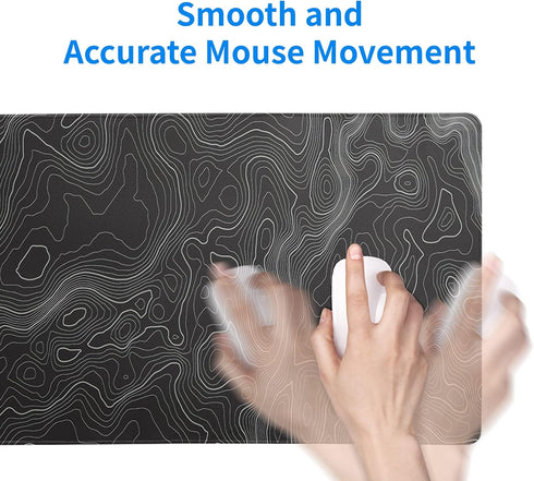 Topographic Contour Extended Big Mouse Pad, 27.6x11.8 Inch Gaming Desk Pad with Non-Slip Base and Stitched Edge