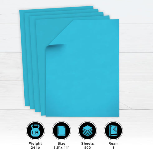 8.5" 11" 24 lb/89 500 (00102) PrintWorks Premium Bright Blue Colored Paper x - gsm - Sheets - Made in the USA - FSC