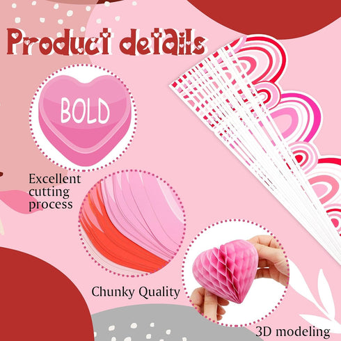 TaoBary Valentine's Day Bulletin Board Set 85 Pcs 3D Heart Honeycomb Owl Love Truck Cutouts
