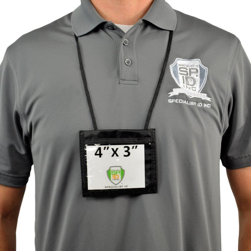 Nylon Neck Wallet Badge Holder with Lanyard - 4 X 3 Credential & Travel Badge Holder with 3 Pockets by Specialist ID