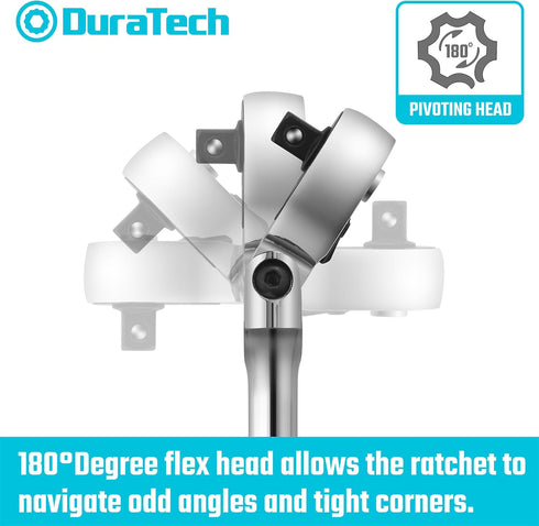 DURATECH 1/4" Drive Flex-Head Ratchet, 72-Tooth Ratchet Wrench with Quick-release and Reversible Switch