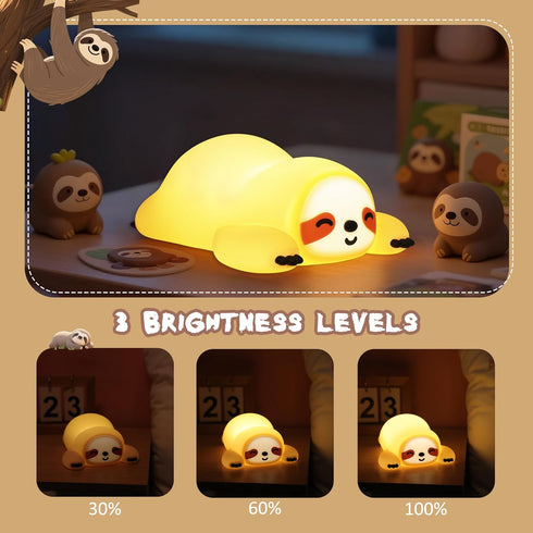 CoolGift Mart Sloth Gifts, Cute Animal Silicone Night Light with USB Rechargeable, Touch Control & Timer, Suitable