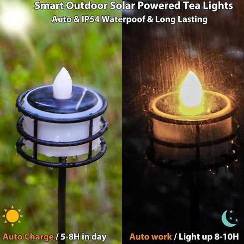 TWINKVILLA 8pcs Solar Tea Lights Outdoor Waterproof, Rechargeable Dusk to Dawn Little Solar Votive Candles, Flameless