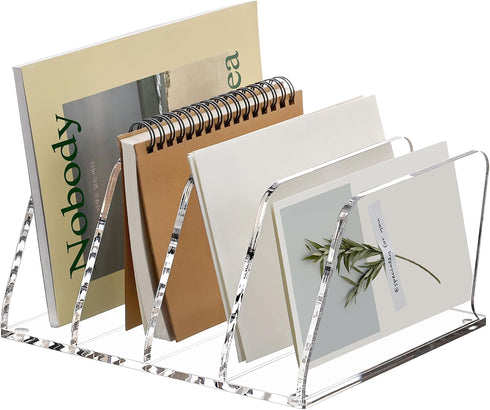 SANRUI Acrylic Desk File Sorter Organizer Holder, 4-Section Clear Vertical Letter File
