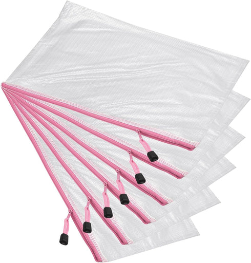 YOKIVE 12 Pack Mesh Zipper Bags, A4 Waterproof Mesh File Pockets for Office Supply (Pink)