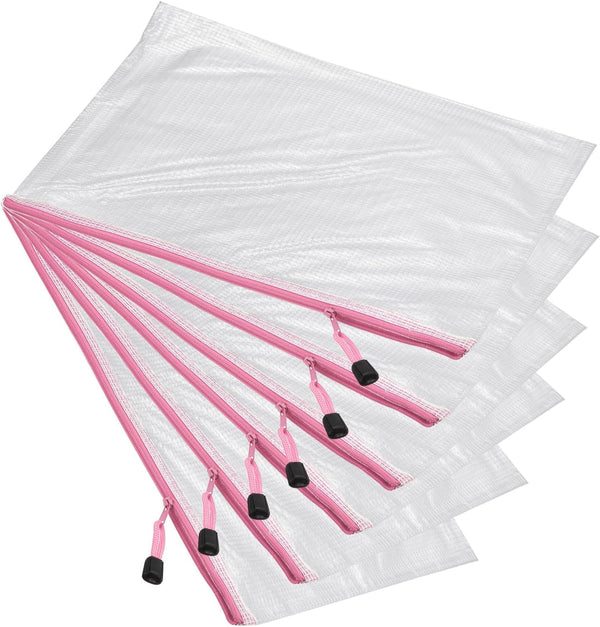 YOKIVE 12 Pack Mesh Zipper Bags, A4 Waterproof Mesh File Pockets for Office Supply (Pink)