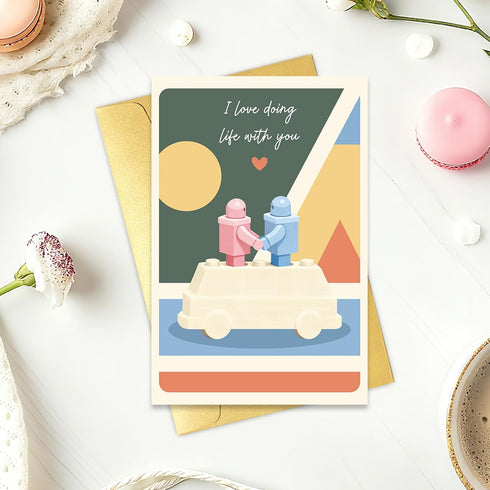 Oamiolek Funny Building Blocks Valentines Day Card, Romantic Anniversary Card for Men Women, Birthday Cards for Husband