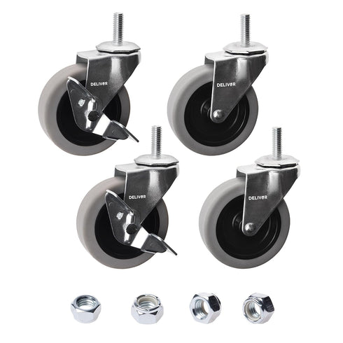 DELIVeR 3 Inch Locking Swivel Caster Wheels Set of 4, Heavy Duty with Nylon Nuts for Carts, 130 Lbs Per Caster