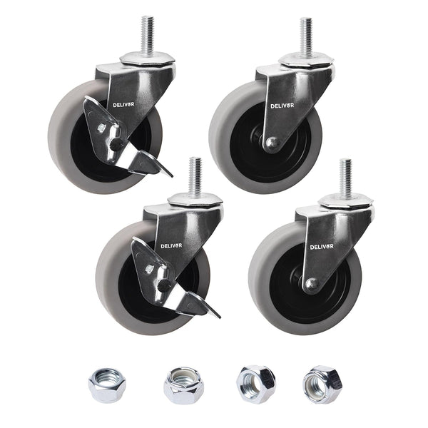 DELIVeR 3 Inch Locking Swivel Caster Wheels Set of 4, Heavy Duty with Nylon Nuts for Carts, 130 Lbs Per Caster