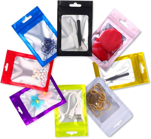 IRTGFHJE Packaging Pouches(Blue,12x22cm 200pcs) Flat Lock Bags Matte Aluminum Foil Frosted Window Zip Lock Bag DIY
