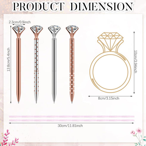 Fuutreo 24 Pack Diamond Ring Sticky Notes - Memo Pad with Big Diamond Pens for Wedding Gift Supplies