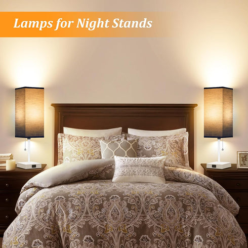 18'' set 2,3-Color 2 Bulbs Table Lamp for Bedroom of Bedside Lamps with Pull Chain Table Lamps for Night stands ,Small