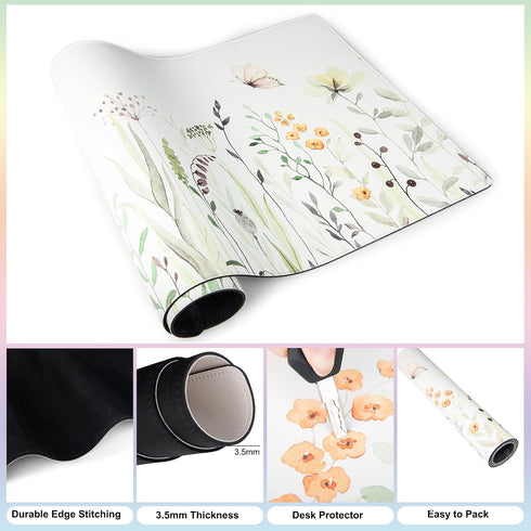 QIYI Large Mouse Pad for Desk, Floral Computer Desk Mat for Keyboard and Mouse, Non-Slip Rubber Base, Waterproof