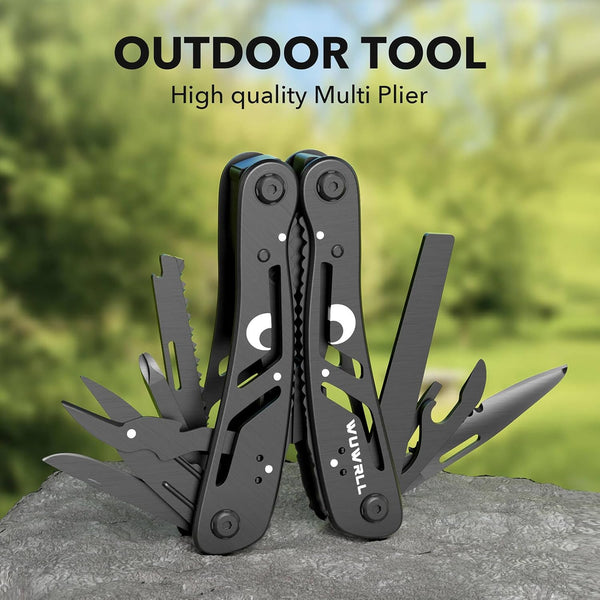 26-in-1 Multitool, Professional Stainless Steel Multi Tools, Heavy Duty Pliers Pocket Knife, Replaceable Bits (black)